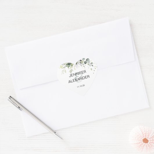 Greenery bruiloft hart sticker (Envelop)