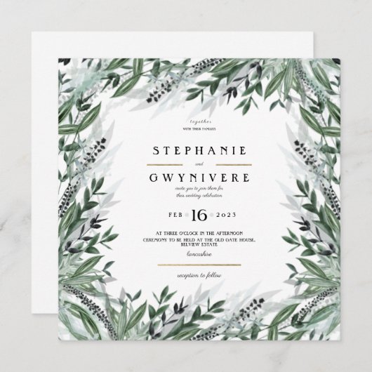 Greenery bruiloft nodigen kaart (Voorkant / Achterkant)