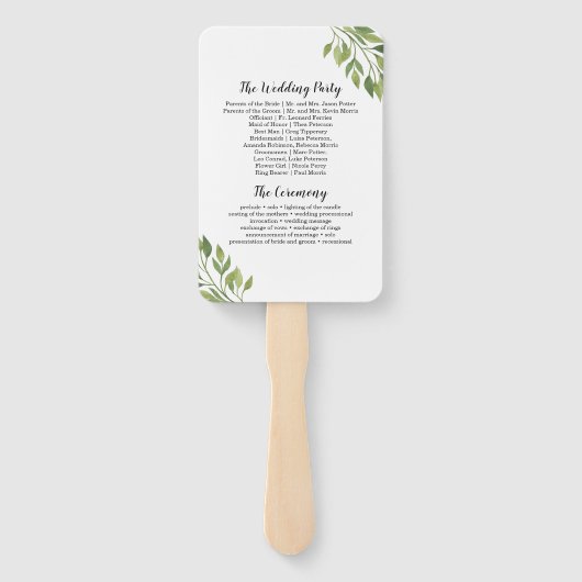Greenery bruiloft Program fan Handwaaier (Achterkant)
