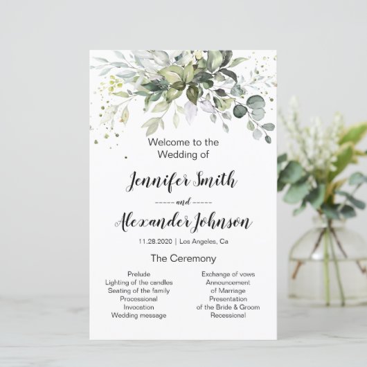 Greenery bruiloft programma (Staand voorkant)
