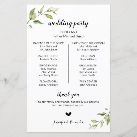 Greenery bruiloft programma (Achterkant)