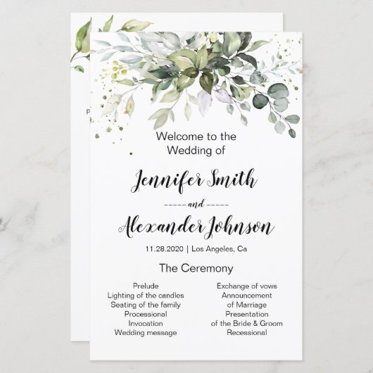 Greenery bruiloft programma (Voorkant / Achterkant)