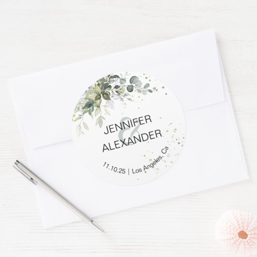 Greenery bruiloft ronde sticker (Envelop)