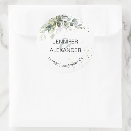 Greenery bruiloft ronde sticker (Tas)
