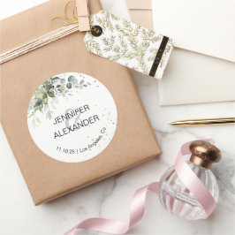Greenery bruiloft ronde sticker