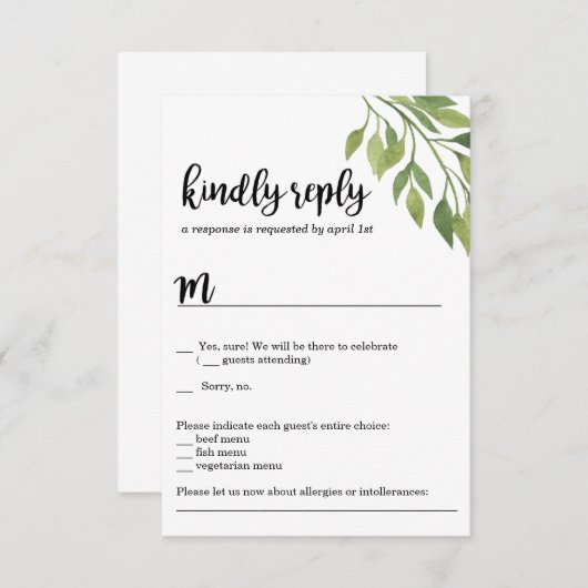 Greenery bruiloft-uitnodiging RSVP-kaart botanisch Kaart (Voorkant / Achterkant)