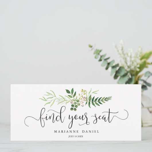 Greenery bruiloft vindt je stoelbord (Staand voorkant)