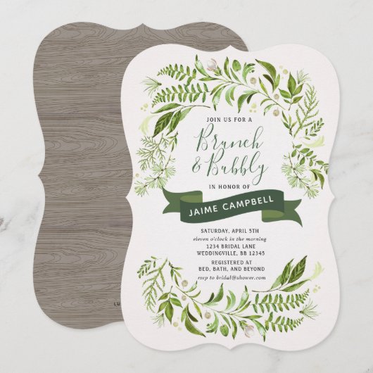 Greenery Brunch & Bubble Bridal Shower Invitation Kaart (Voorkant / Achterkant)