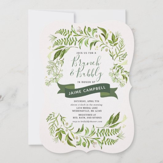 Greenery Brunch & Bubble Bridal Shower Invitation Kaart (Voorkant)