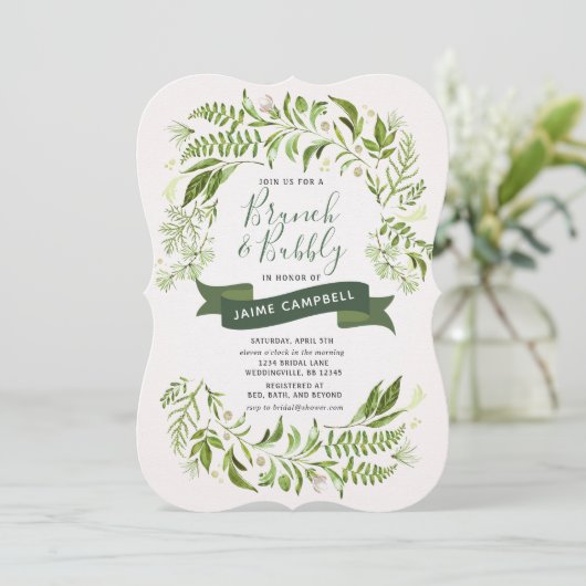 Greenery Brunch & Bubble Bridal Shower Invitation Kaart (Staand voorkant)