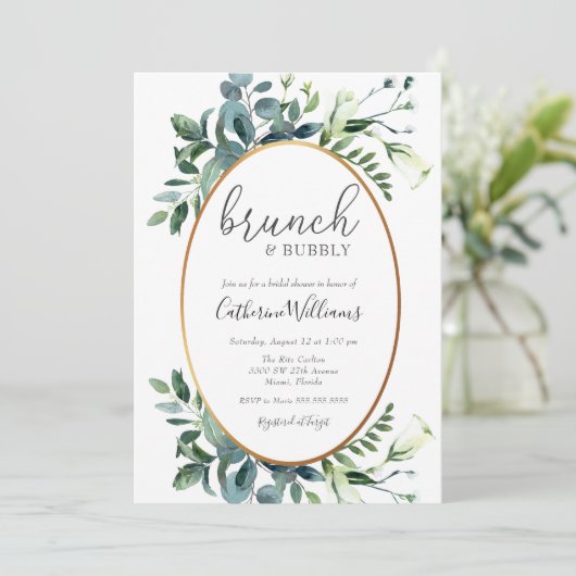 Greenery Brunch en Bubble Vrijgezellenfeest Kaart (Staand voorkant)