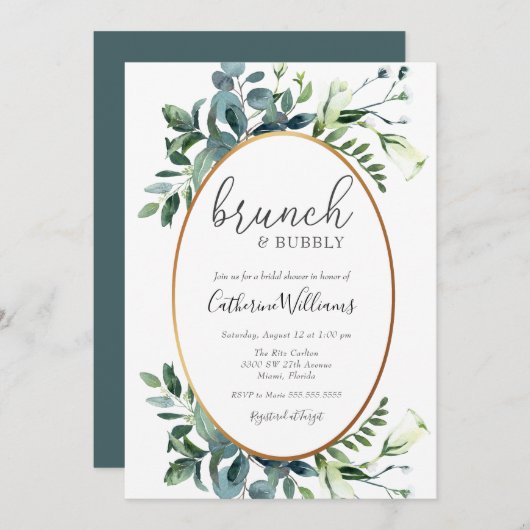 Greenery Brunch en Bubble Vrijgezellenfeest Kaart (Voorkant / Achterkant)