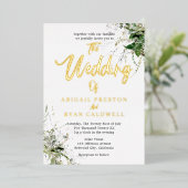 Greenery Brush Kalligrafie bruiloft Folie Uitnodiging (Staand Voorkant)