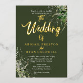 Greenery Brush Kalligrafie bruiloft Folie Uitnodiging (Voorkant)