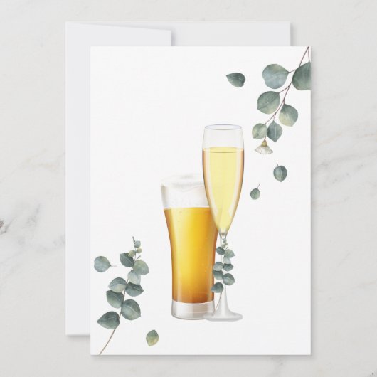 Greenery Bubbles and Brews Couples Douche Uitnodig Kaart (Achterkant)