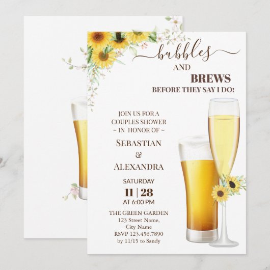 Greenery Bubbles en Brews Couples Shower Invitati Kaart (Voorkant / Achterkant)