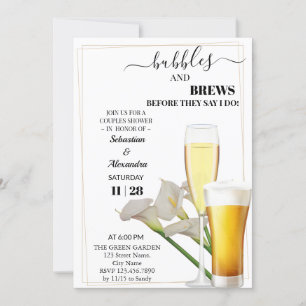 Greenery Bubbles en Brews Couples Shower Invitati Kaart