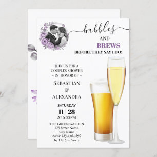 Greenery Bubbles en Brews Couples Shower Invitati Kaart