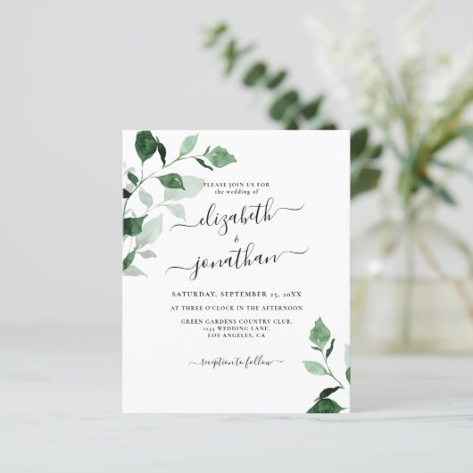 Greenery Budget Foliage Wedding Invitation (Staand voorkant)