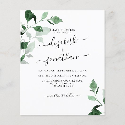 Greenery Budget Foliage Wedding Invitation (Voorkant)