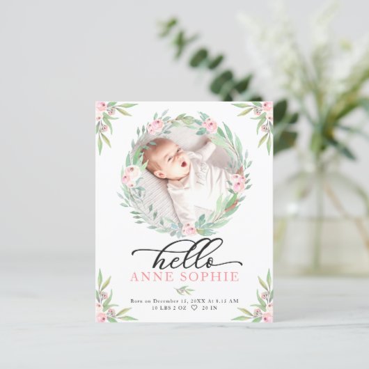 Greenery Budget Geboortedatum Aankondiging Dank u  (Staand voorkant)