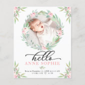 Greenery Budget Geboortedatum Aankondiging Dank u  (Voorkant)