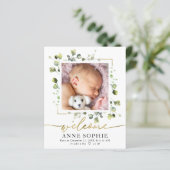 Greenery Budget Geboortedatum Aankondiging Dank u  (Staand voorkant)