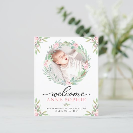 Greenery Budget Geboortedatum Aankondiging Dank u  (Staand voorkant)