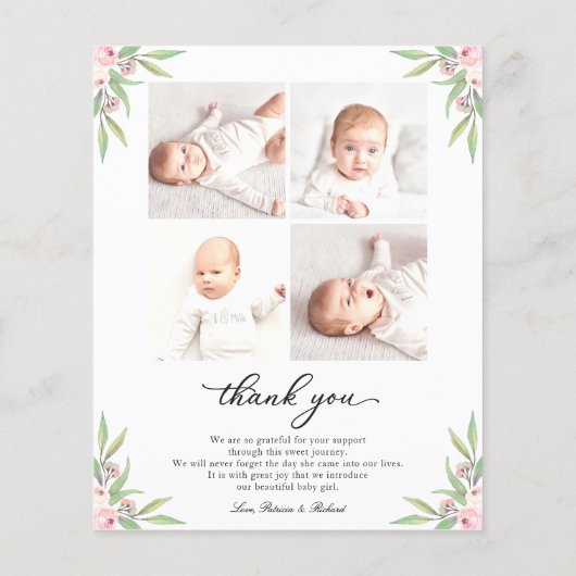 Greenery Budget Geboortedatum Aankondiging Dank u  (Achterkant)