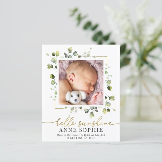 Greenery Budget Geboortedatum Aankondiging Dank u  (Staand voorkant)