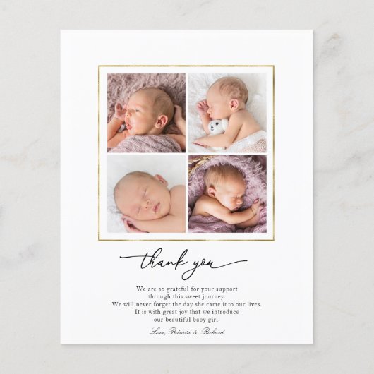 Greenery Budget Geboortedatum Aankondiging Dank u (Achterkant)