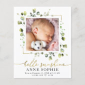 Greenery Budget Geboortedatum Aankondiging Dank u  (Voorkant)