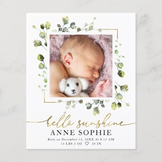 Greenery Budget Geboortedatum Aankondiging Dank u  (Voorkant)