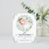 Greenery Budget Geboortedatum Aankondiging Dank u (Staand voorkant)