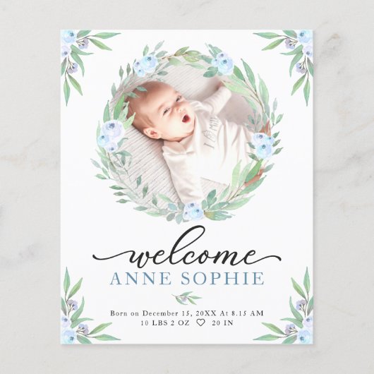 Greenery Budget Geboortedatum Aankondiging Dank u (Voorkant)