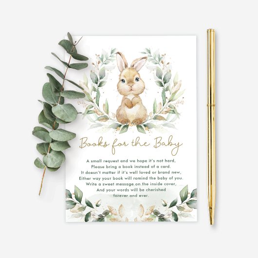 Greenery Bunny Boeken voor Baby Neutral Shower Informatiekaartje