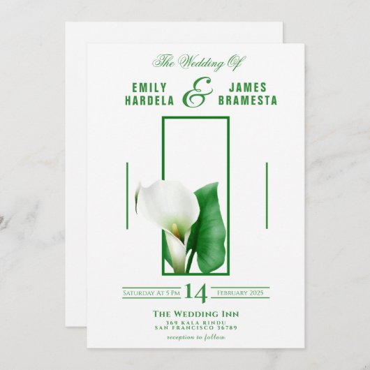 Greenery Cala Lily Wedding Kaart (Voorkant / Achterkant)