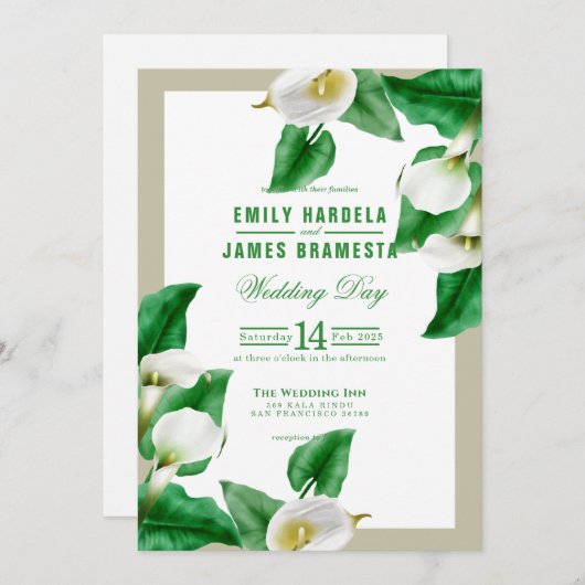 Greenery Cala Lily Wedding Kaart (Voorkant / Achterkant)