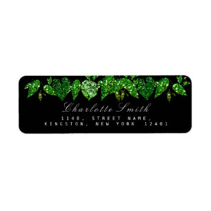 Greenery Cali Black Glitter Woodland Ivy Leaf RSVP Etiket