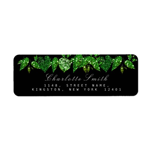 Greenery Cali Black Glitter Woodland Ivy Leaf RSVP Etiket (Voorkant)