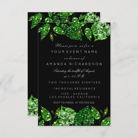 Greenery Cali Glitter Woodland Ivy Leaf Black Lux Kaart (Voorkant / Achterkant)