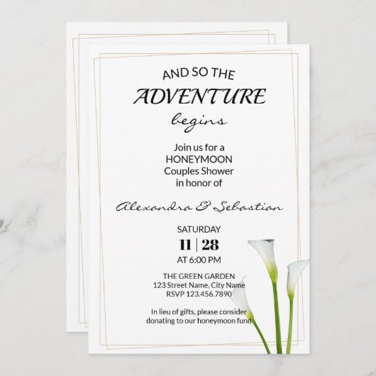 Greenery Calla Lily Honeymoon Douche Uitnodiging (Voorkant / Achterkant)