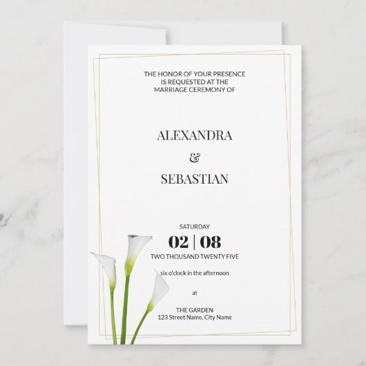 Greenery Calla Lily Wedding Invitation Kaart (Voorkant)