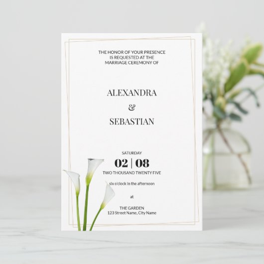 Greenery Calla Lily Wedding Invitation Kaart (Staand voorkant)