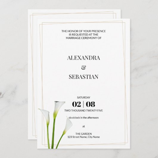 Greenery Calla Lily Wedding Invitation Kaart (Voorkant / Achterkant)