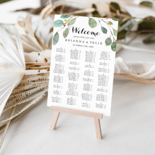 Greenery Calligraphy Alfabetical Seating Chart Poster