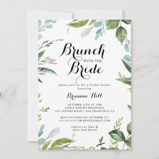 Greenery Calligraphy Brunch met de Bride Shower Kaart (Voorkant)