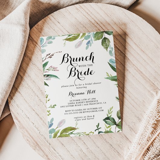 Greenery Calligraphy Brunch met de Bride Shower Kaart