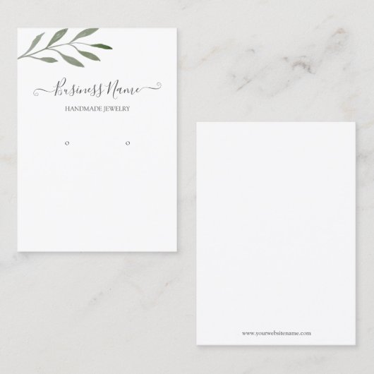 Greenery Calligraphy Earning Jewelry Display Visitekaartje (Voorkant / Achterkant)