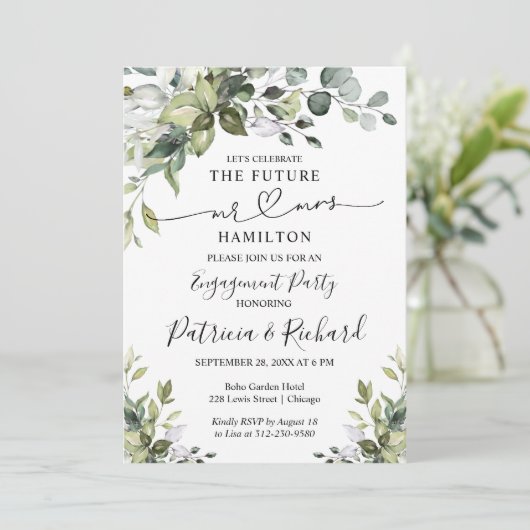 Greenery Calligraphy Engagement Party Aankondiging (Staand voorkant)